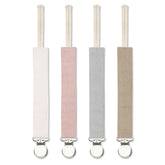 Sugee pacifier clip striped beige keeps pacifier handy on baby outfits