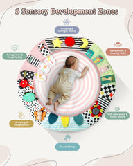 Suihuooo wooden-frame baby activity gym provides a sturdy play space for tummy time and more.