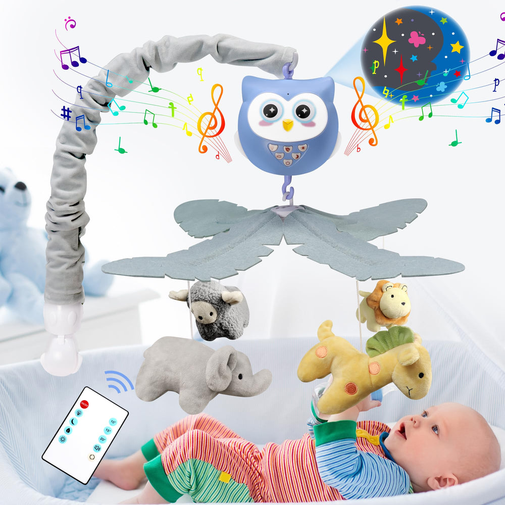 SUMWE baby crib mobile with blue animals soothing baby with gentle movement.