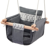SUNDAYZE secure baby swing seat closeup-beechwood highlights natural durability for indoor or outdoor fun
