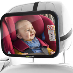 Sunferno Baby Car Mirror wide-angle view enhances rear visibility for safer driving.