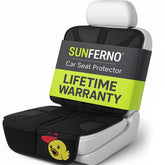 Sunferno car seat protector with strap-secure design prevents slipping during rides