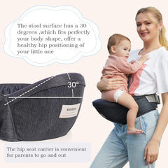 Sunnors baby hip carrier back view highlights secure fit and alignment.