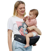 Sunnors baby hip carrier front view showing ergonomic support for extended wearing comfort.