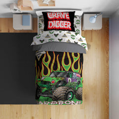 Sunny Side Up Monster Jam comforter closeup in ultra-soft microfiber for cozy sleep
