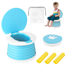 SunnySmile portable potty bag storage shows travel ready setup for quick potty trips