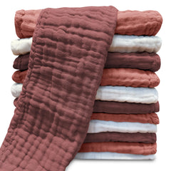 Sunny zzzZZ burp cloths 12-pack folded for quick mess protection and soft skin touch.