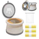 SunnySmile portable potty folded with travel bag for compact packing and on-the-go use.