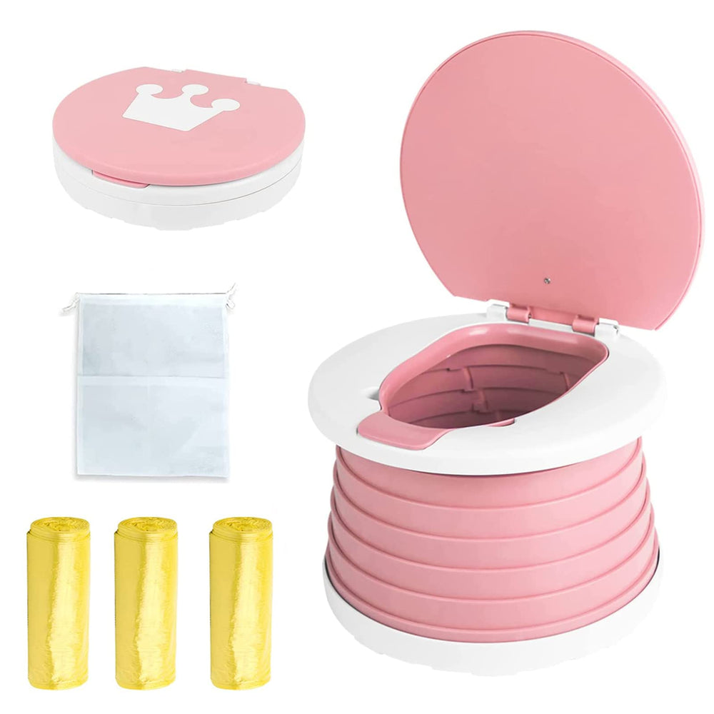 SunnySmile Travel Potty folded compact pink, ready for travel storage