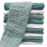 Sunny zzzZZ muslin burp cloths flatlay showing large 20x10 coverage and softness.