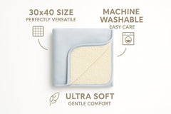 Sunshine & Snuggles ultra plush cloud blue blanket bedside nursery setup showcases versatile use.