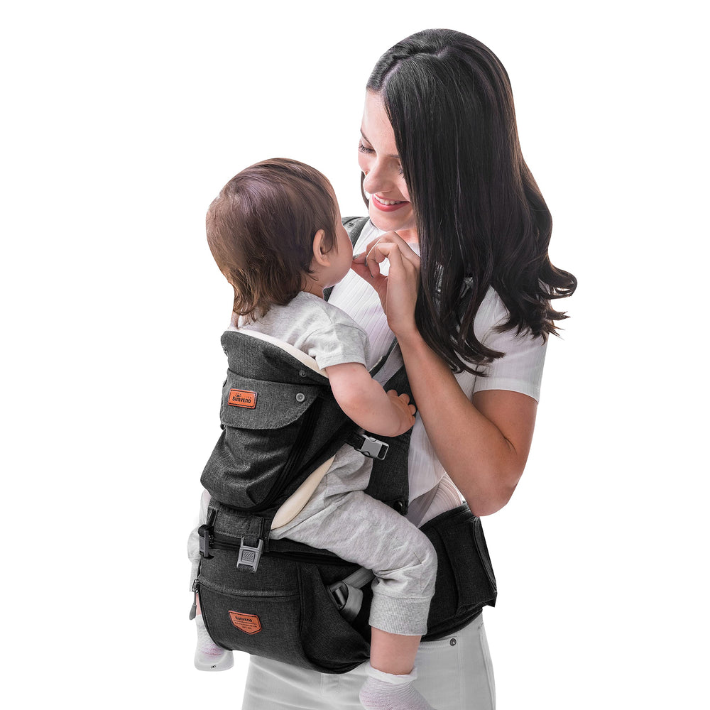 SUNVENO 3in1 ergonomic carrier front view in black for daily comfort