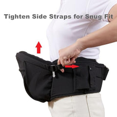 Sunveno waistband closeup reveals wide cushioned belt for reduced back strain.