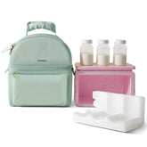 Sunveno breastmilk cooler bag closed, compact and organized for on-the-go bottle storage.