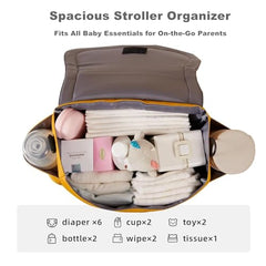 SUNVENO Kitty Stroller Organizer Bag zippered pocket closeup for secure small-item storage.