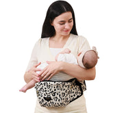 Sunveno Leopard hip-seat carrier front view showing secure baby wear for outings