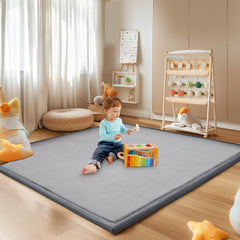 SUNYRISY baby play mat with thick-padding cushions falls for safer floor play.