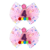 Suohheh birthday hair bow pink layered design with pom-poms for party photos.