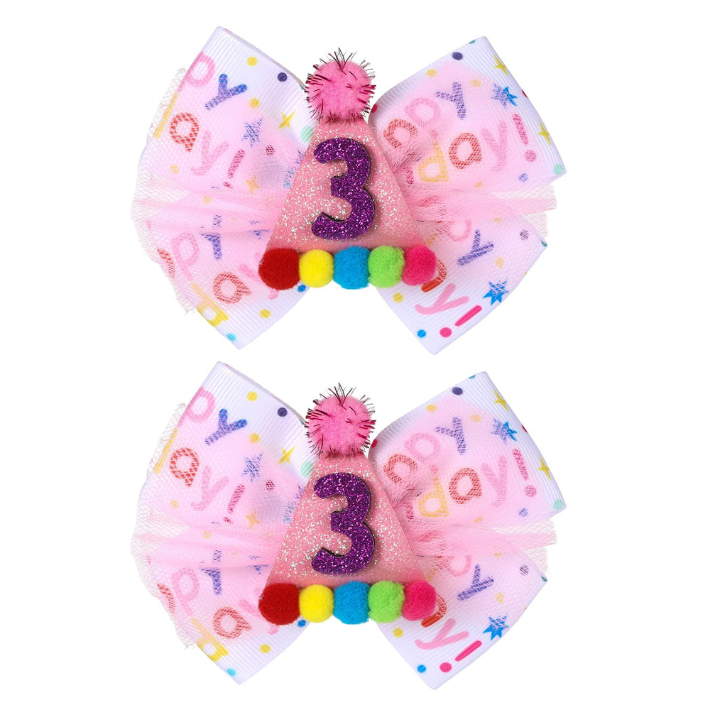 Suohheh birthday hair bow pink layered two layer design for cute party photos