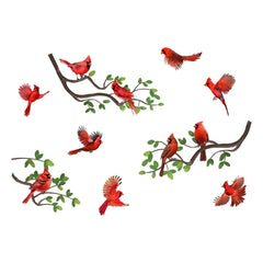 SUPERDANT cardinal-branch wall decal features a perched cardinal on a branch, ideal for living rooms.