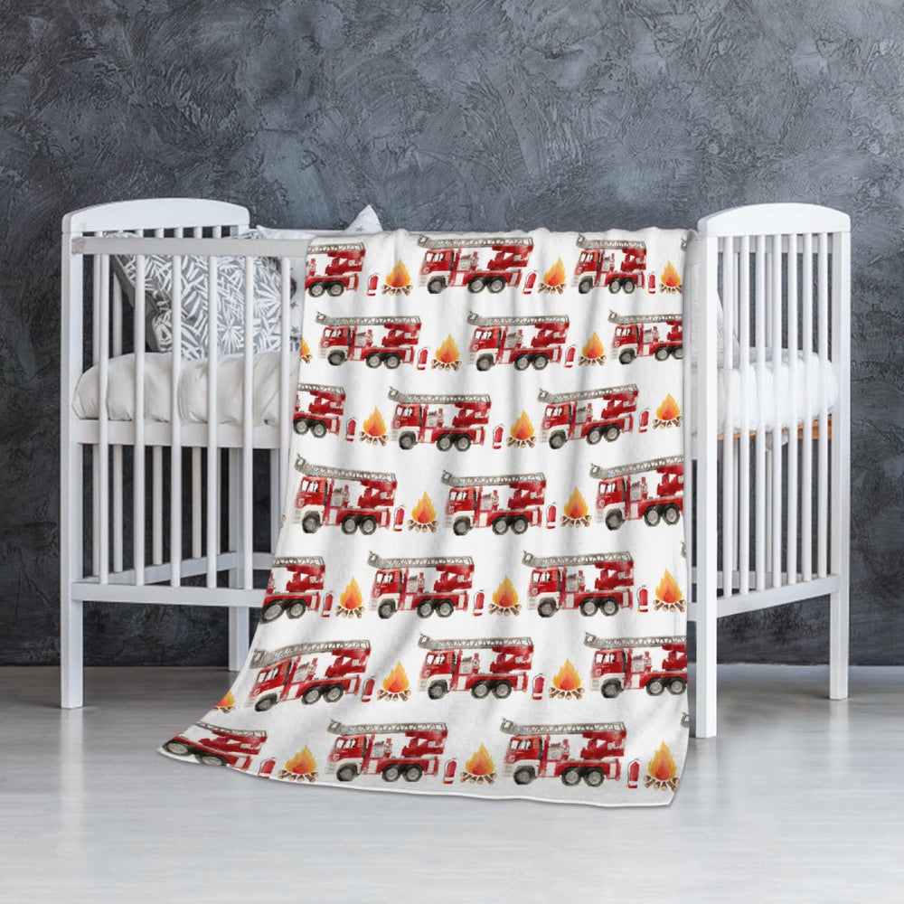 SUPERICH Fire Truck Blanket close-up shows cloud-soft microfiber warmth for newborn moments