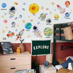 Suplanet rocket and planets wall decal encourages imaginative play in bedrooms