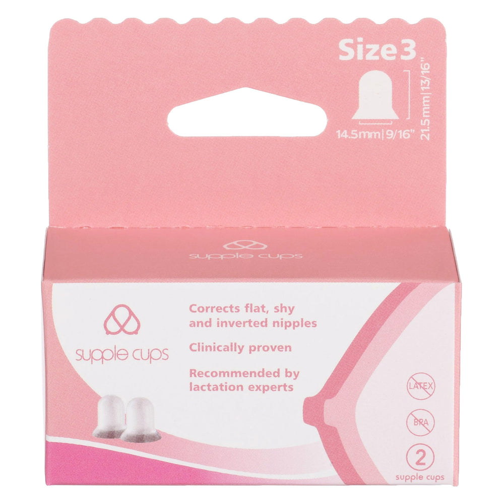 Supple Cups latch-demo illustrates easier breastfeeding for flat or inverted nipples
