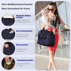 SUPROMOMI diaper tote multi-pocket layout offers quick access to wipes, diapers, and snacks