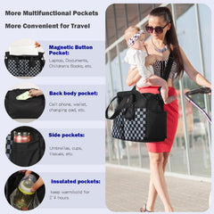 SUPROMOMI diaper tote with adjustable shoulder strap adapts to crossbody or tote carry.