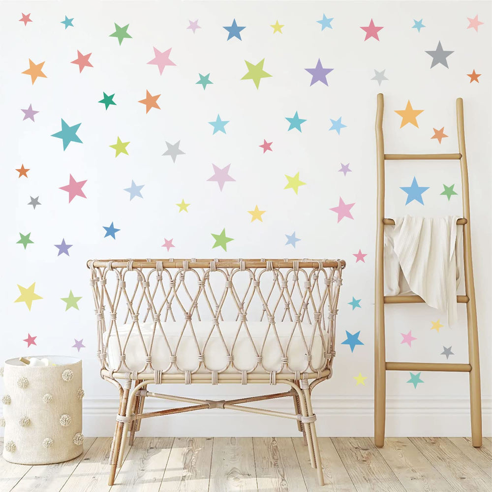 Supzone 165pcs stars wall decal pack adds colorful whimsy to nursery walls.