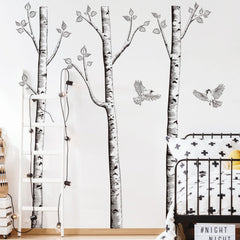 Supzone black and white birch trunks elevate bedroom decor with simple lines.
