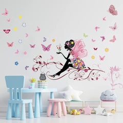 Supzone butterfly girl wall decal on smooth wall adds playful nursery decor