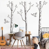 Supzone giant birch tree wall decal setup for a clean minimalist living room.