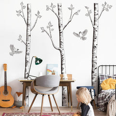 Supzone giant birch tree wall decal setup for a clean minimalist living room.