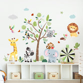 Supzone jungle animals tree wall decal elephant—vivid mural for imaginative play
