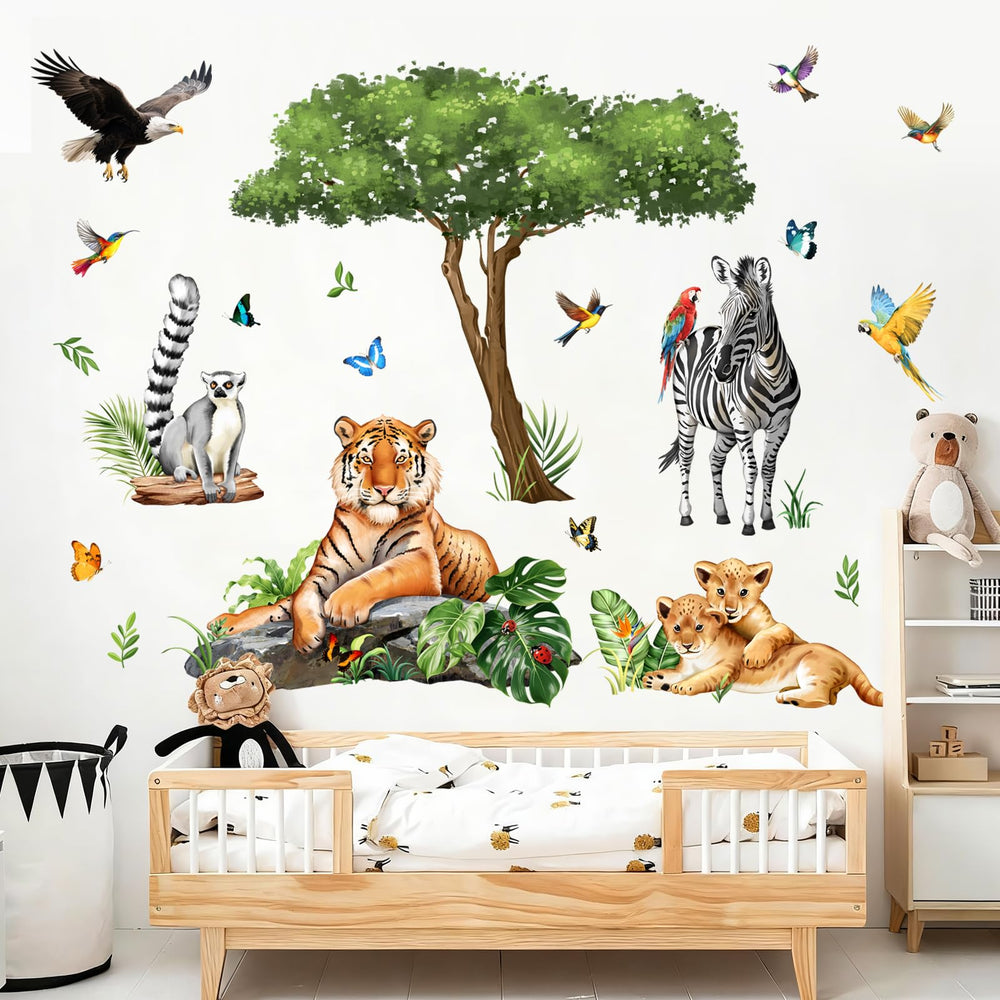 Supzone Jungle Safari tiger wall decal adds vivid wildlife scene for imaginative play