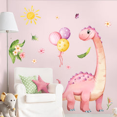 Supzone pink dinosaur wall decal with dino and flowers for playful kids’ room transformation