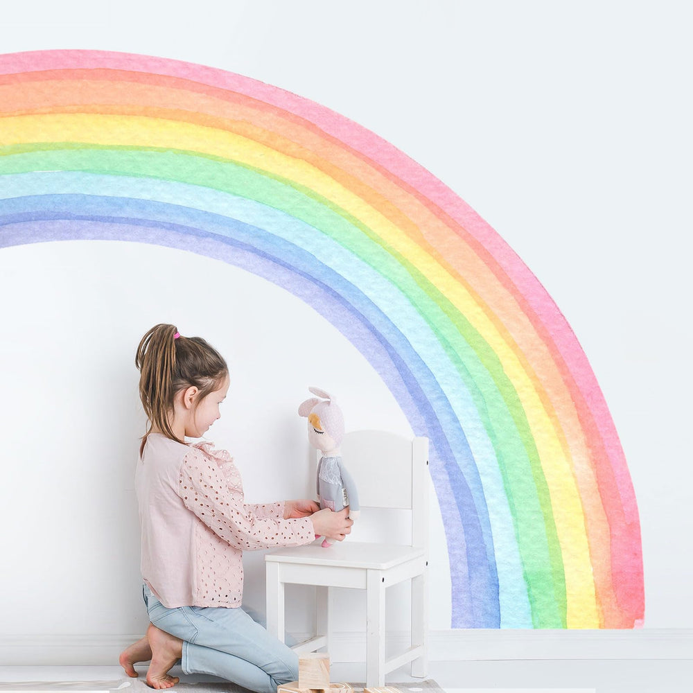 Supzone rainbow wall decal half watercolor design brightens a kid's room with easy decor.