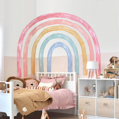 Supzone rainbow wall mural on wall showcases large immersive art