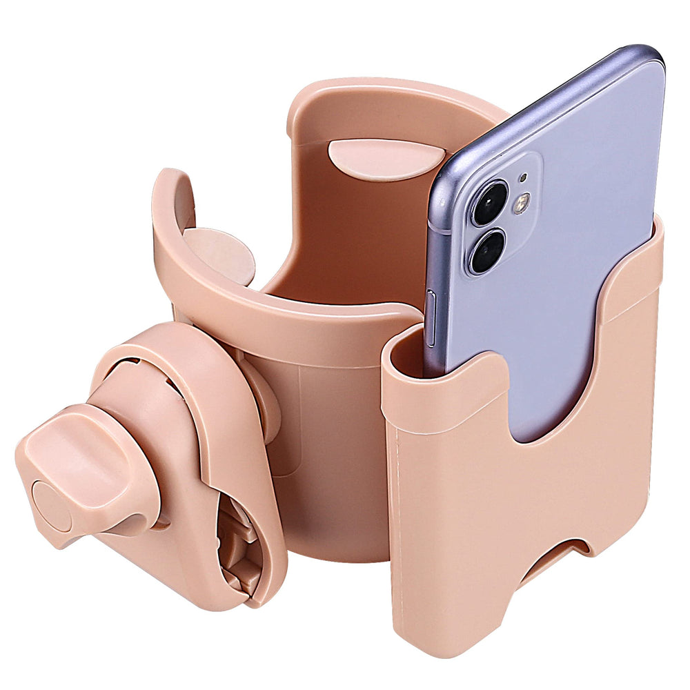 Suranew adjustable stroller cup holder pink close-up showing secure bottle grip on bumpy rides
