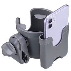 Suranew adjustable stroller cup holder mounted on a handlebar for secure beverage access.