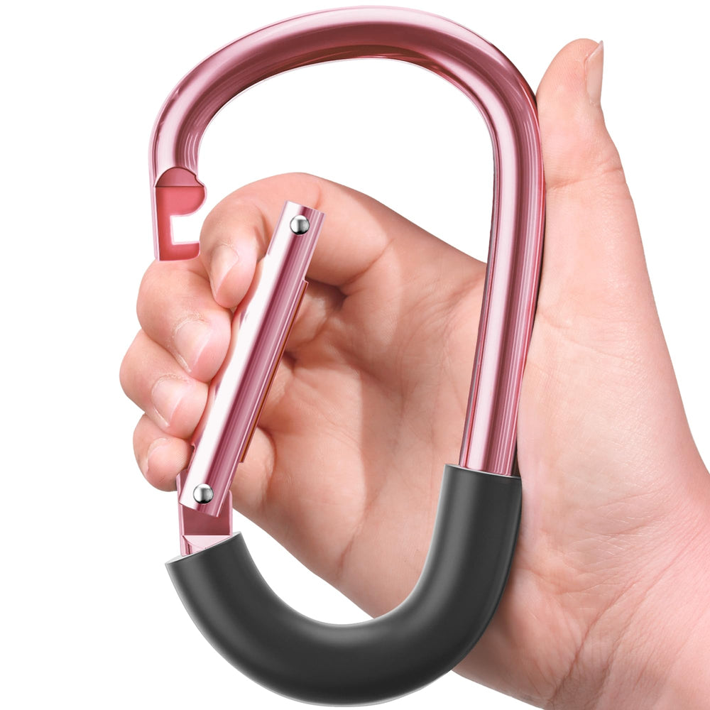 SURDOCA stroller hooks with large D buckle securing bags to a stroller for hands-free trips