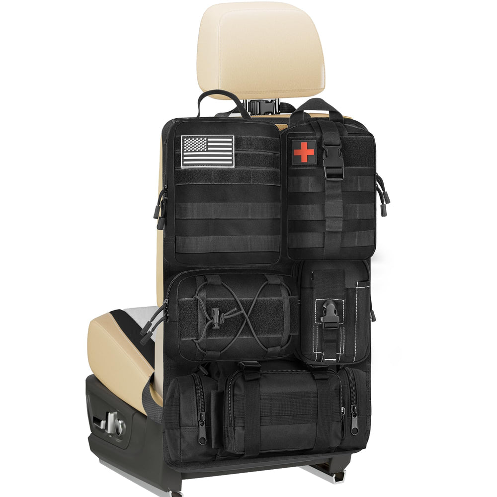 SURDOCA tactical backseat organizer panel setup for modular storage on road trips