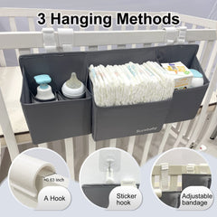 Surebaby hanging diaper caddy 3-in-1 partitions for organized diaper and toy storage.