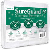 SureGuard Mini Crib Mattress Protector laid on a crib mattress showing waterproof protection.
