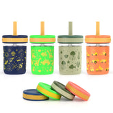 Sursip toddler glass cup with silicone sleeve for secure non slip grip