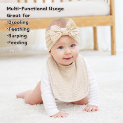 Susurration bandana bib in colorful pattern demonstrates versatile coverage for drool.