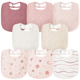 Susurration bibs pack muslin-front shows soft cotton for gentle skin contact.