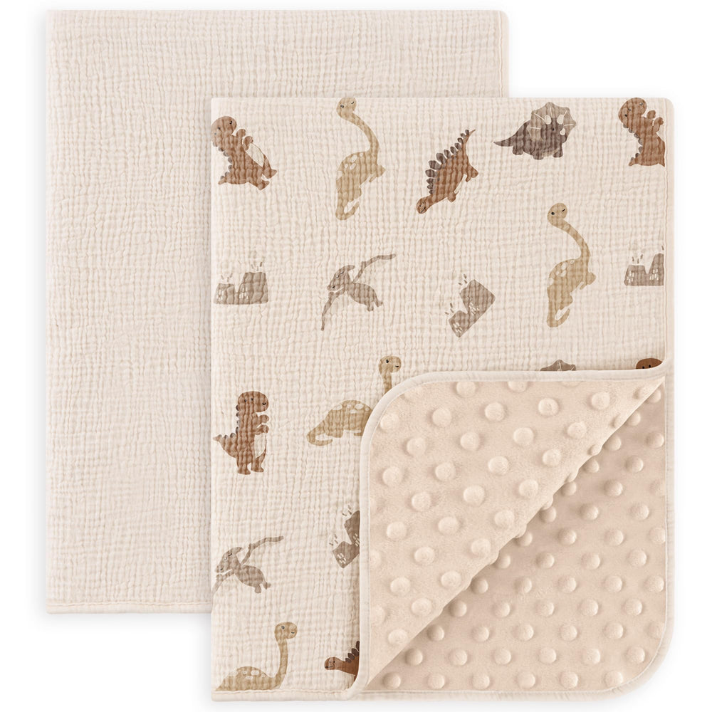 Susurration dinosaur cream front shows soft muslin with cozy texture for baby comfort