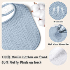 Susurration Muslin Baby Bibs adjustable snaps grow with your child and maintain fit.